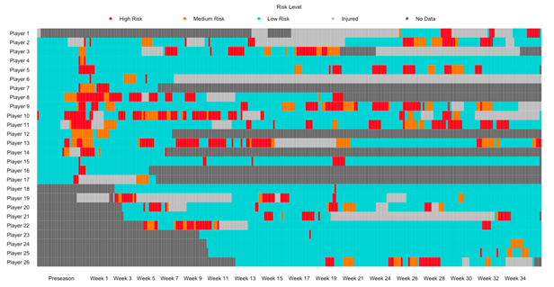 Individual risk levels across a single team over one season